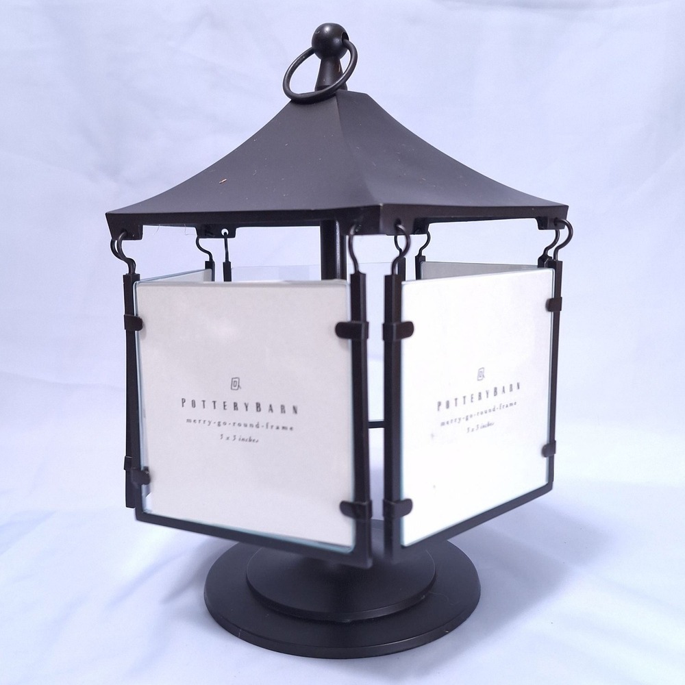 Pottery Barn Merry-Go-Round Rotating Photo Frame 3x3in Black Metal 5-Slot Gift